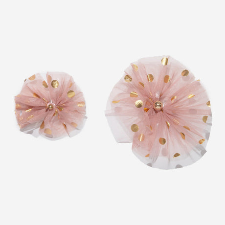 Petite Hailey Gold Dot Bow Clip - Pink