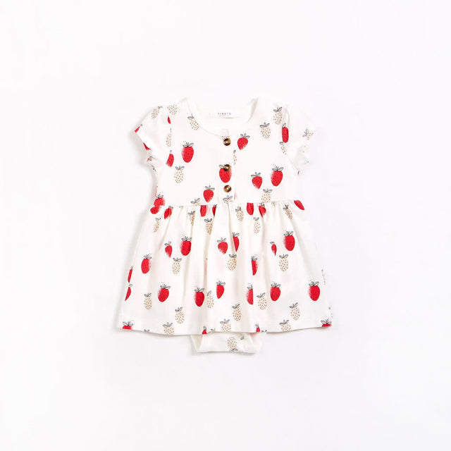 Petit lem Strawberries Print on Off-White Jersey Peplum Dress