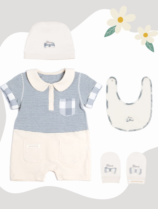 Blara Organic Stripe'n Check Gift Set - Size 3-6 - Grey Check