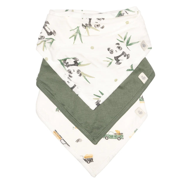 Perlim Pinpin Bamboo bibs pack (3) - Pandas, Green & Prairies