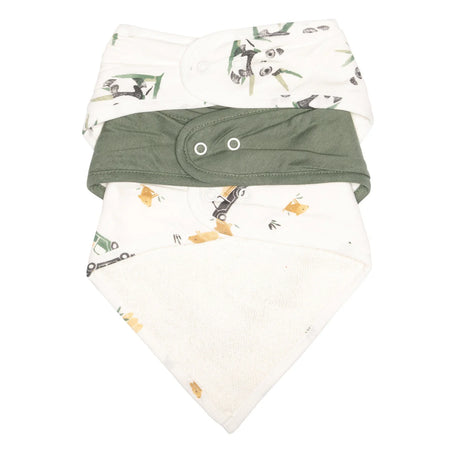 Perlim Pinpin Bamboo bibs pack (3) - Pandas, Green & Prairies