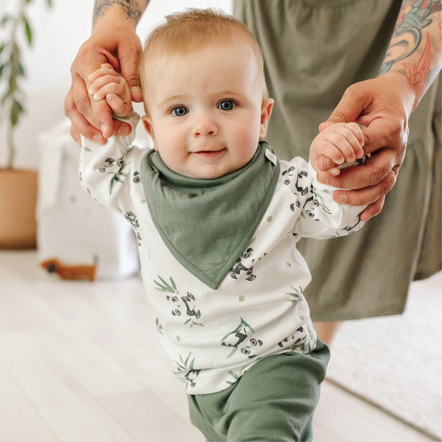 Perlim Pinpin Bamboo bibs pack (3) - Pandas, Green & Prairies