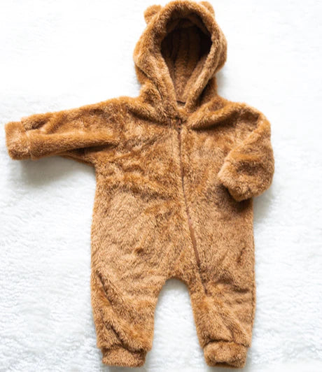 Belan.J Fuzzy Fleece Hooded Jumpsuit- Teddy Bear