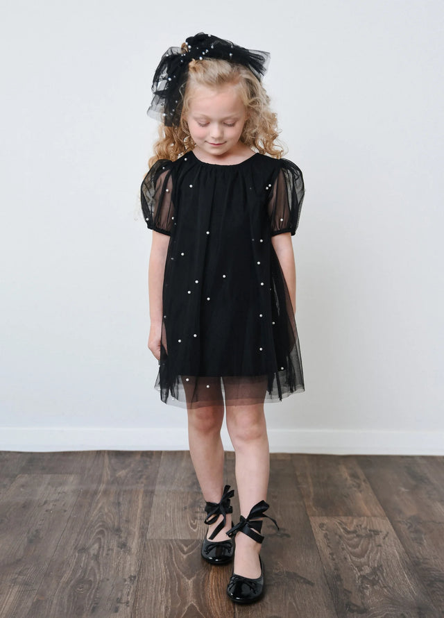 DOLLY® PEARL TULLE PUFF A-LINE DRESS black