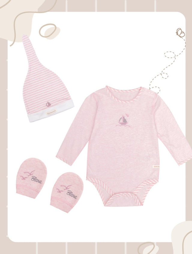 Blara Organic Sail Boat Gift Set - Size 1-3 - Pink Stripe