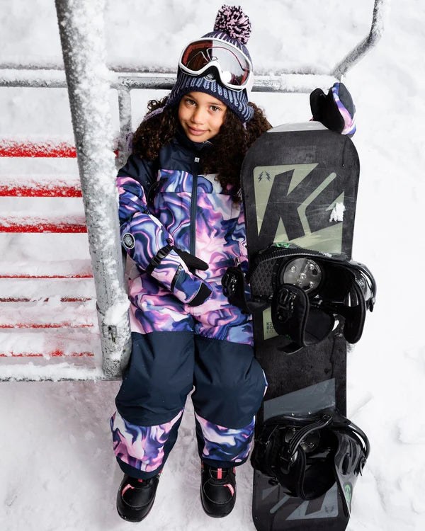 Deux Par Deux One-Piece Teknik Snowsuit Pink And Blue Marble