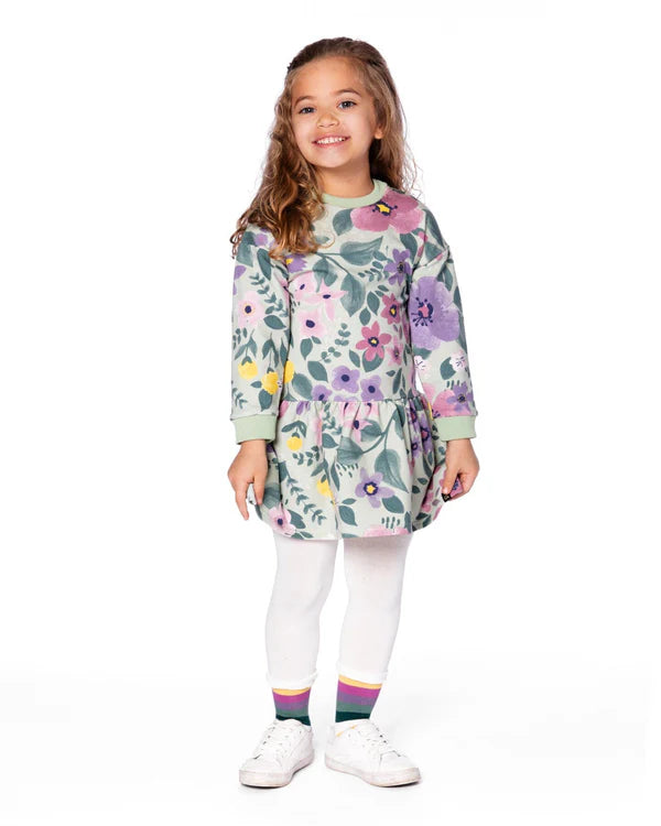 deux par deux Stretch Fleece Dress Sage Floral