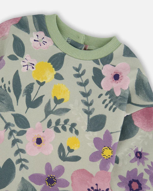 deux par deux Stretch Fleece Dress Sage Floral