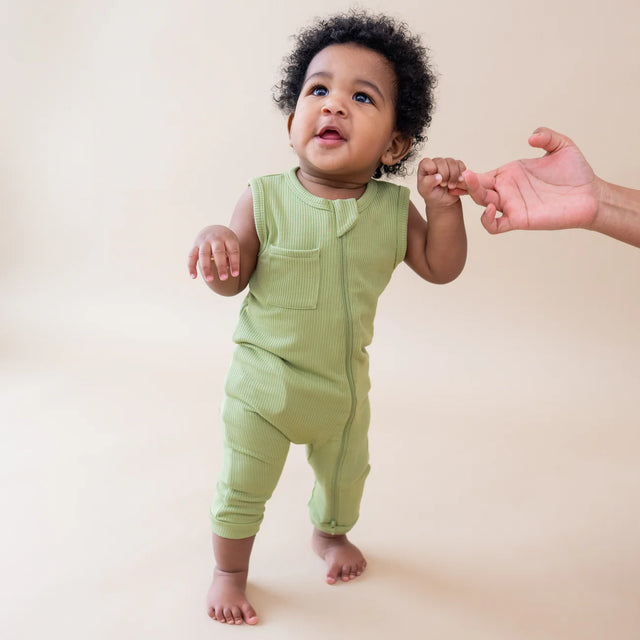 Kyte baby Ribbed Zippered Sleeveless Romper in Honu