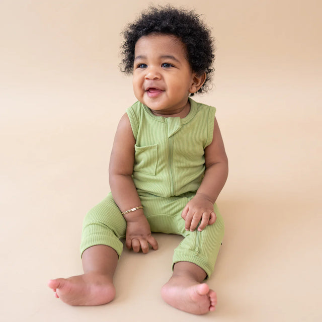 Kyte baby Ribbed Zippered Sleeveless Romper in Honu