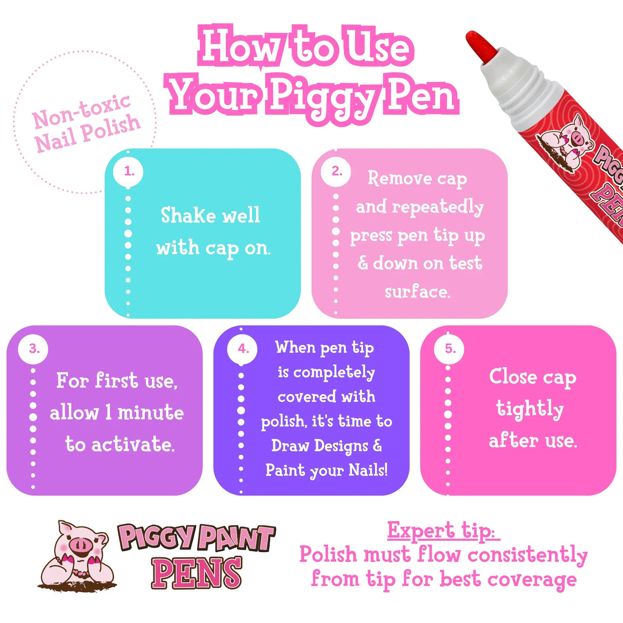 Piggy Paint Nail Polish Pen - Razzle Red