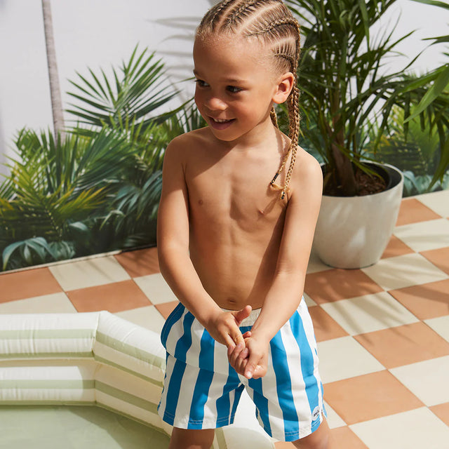 Miles the label Striped Bluejay & White Swim Trunks