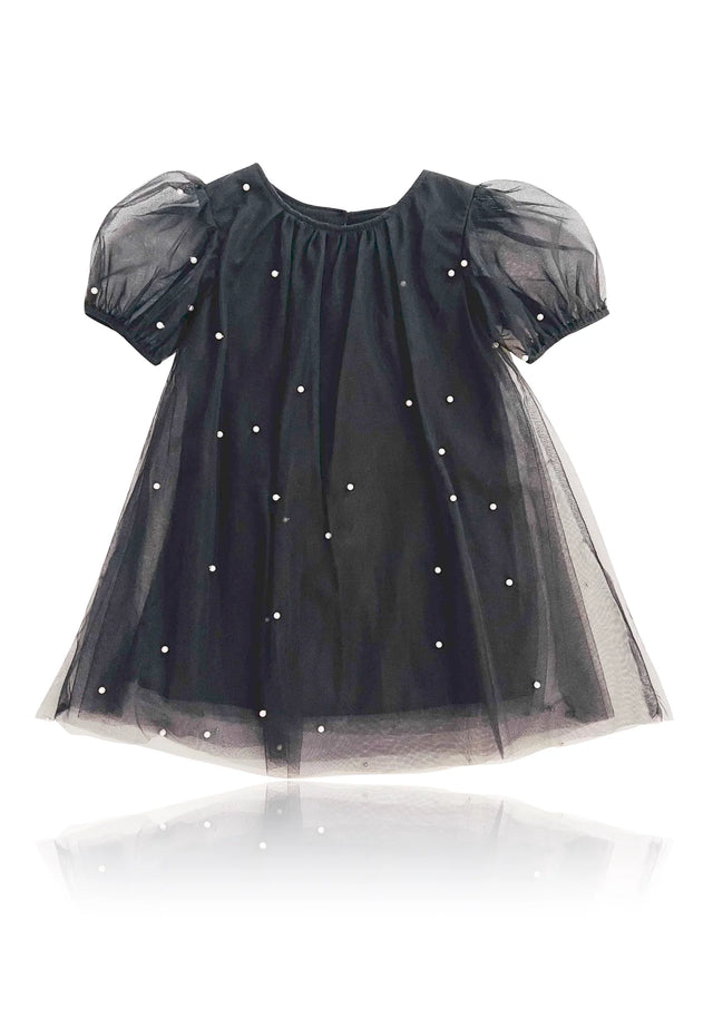 DOLLY® PEARL TULLE PUFF A-LINE DRESS black