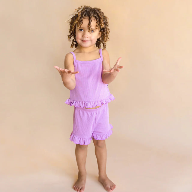 Kyte baby Ribbed Ruffle Tank Set in Poi
