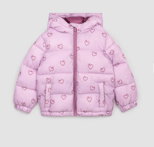 Miles the Label Heart Print on Orchid Hooded Packable