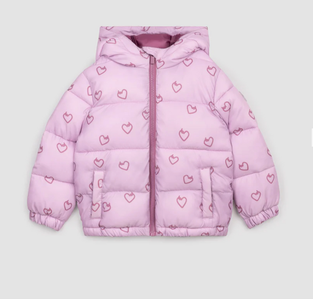 Miles the Label Heart Print on Orchid Hooded Packable