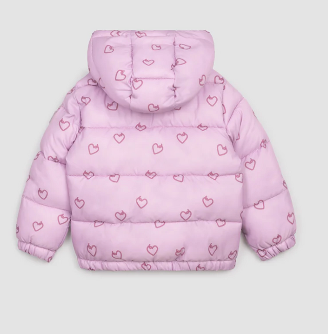 Miles the Label Heart Print on Orchid Hooded Packable