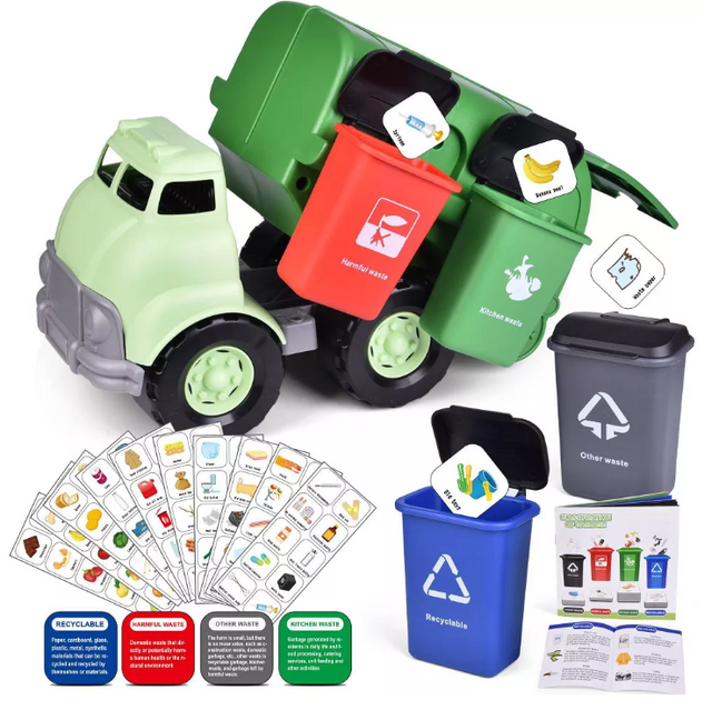 Green Toy Sorting Garbage Recycling Truck