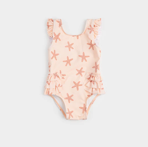 Petit lem One-Piece Swimsuit - Starfish Print On Rose