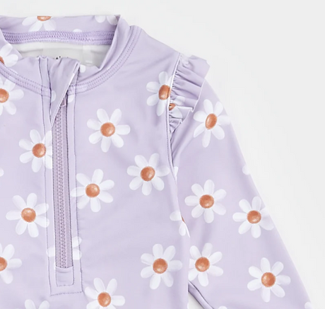 Petit lem Long-Sleeve Swimsuit - Daisy Print On Lavender