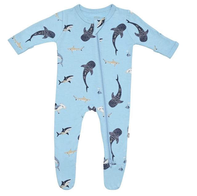 Kyte Baby Zippered Footie in Stream Shark