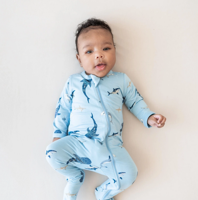 Kyte Baby Zippered Footie in Stream Shark