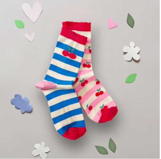 Rockahula Cherry Stripe 2 Pack Socks 6-8 years old