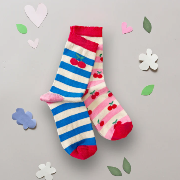 Stripy Cherry 2 Pack Socks