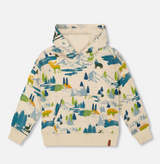 Deux Par Deux Printed Hooded Fleece Sweatshirt Beige