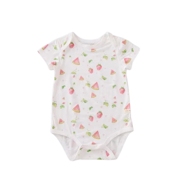Blara Organic Short Sleeve Bodysuit - Strawberry Print