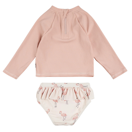 Petit Lem Ribbed Long-Sleeve Rose Quartz & Flamingos Rashguard Set