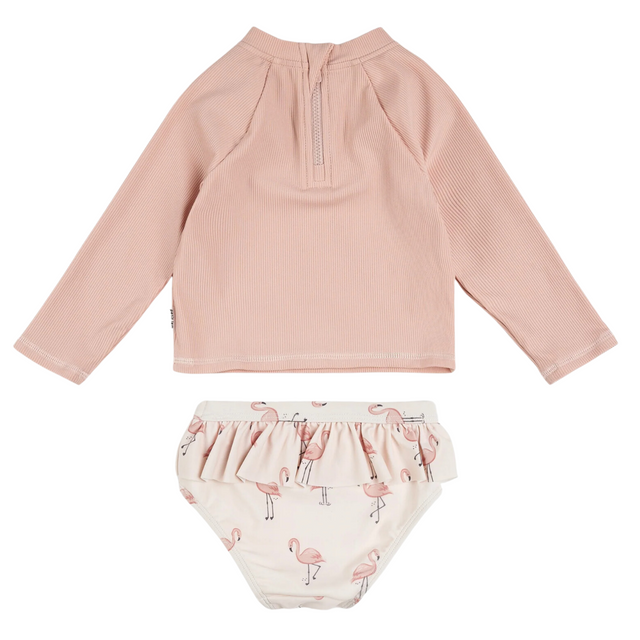 Petit Lem Ribbed Long-Sleeve Rose Quartz & Flamingos Rashguard Set