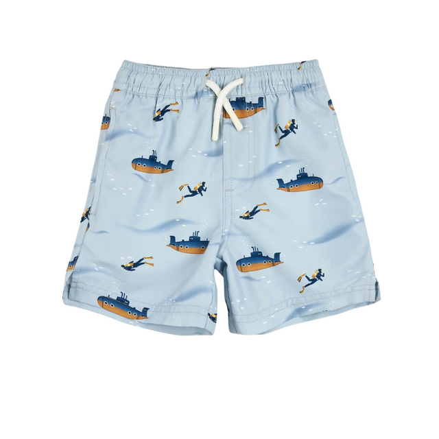 Petit Lem Submarine Print on Pearl Blue Swim Trunks