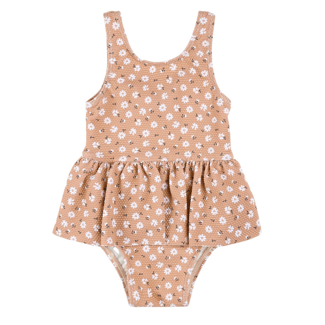 Petit Lem Ditsy Daisies Print on Wild Rose Skirted Swimsuit