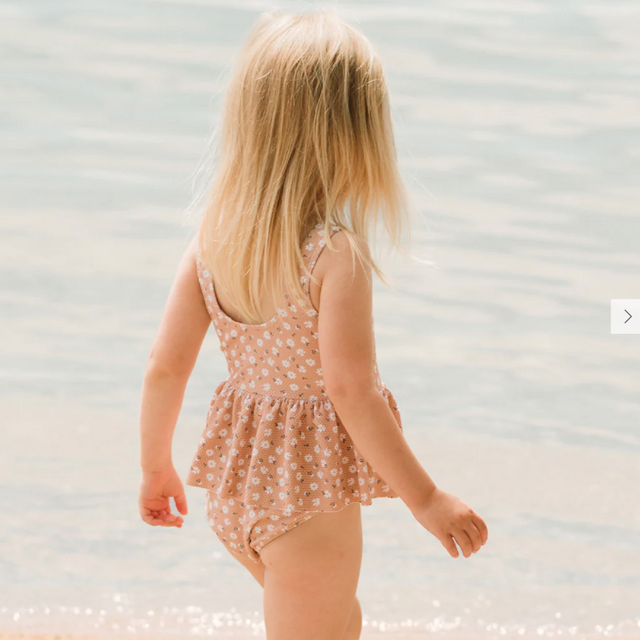 Petit Lem Ditsy Daisies Print on Wild Rose Skirted Swimsuit