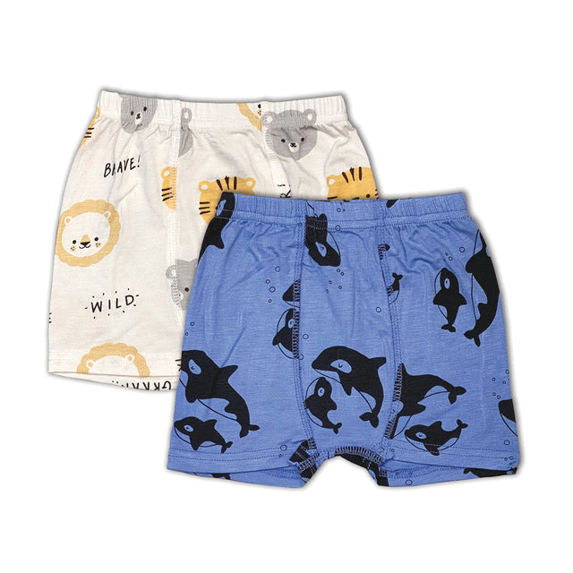 Silkberry Bamboo Underwear Shorts 2 pack (Lion Tiger Bears/Orca Print)