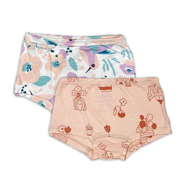 Silkberry Bamboo Boyshorts Underwear 2 pack (Hummingbird Garden/Plantastic Print)