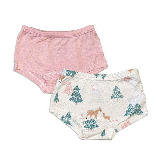 Silkberry Bamboo Girls Boyshorts 2 Pack(Deer Forest Print/Teatime Pink)