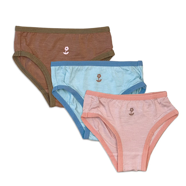 Silkberry Bamboo Girls Bikini Underwear 3 Pack(Teatime Pink/Sky/Beaver Fur)