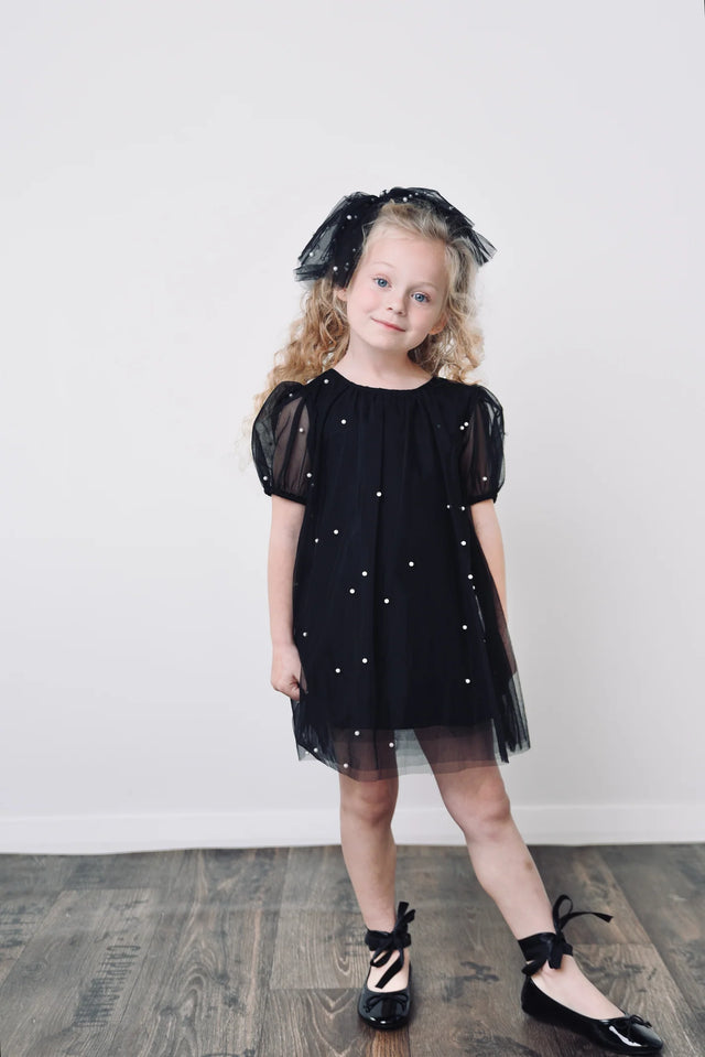 DOLLY® PEARL TULLE PUFF A-LINE DRESS black