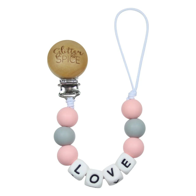 Glitter & Spice Pacifier Clip Love Delicate (Pink)