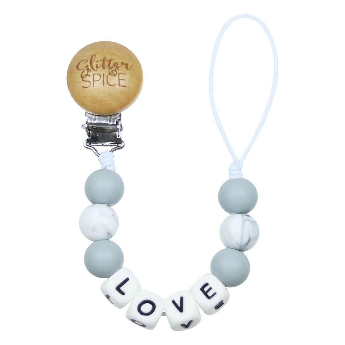 Glitter & Spice - Pacifier Clip - Love (Blue)