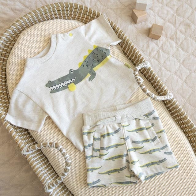 Dirkje boys baby T-shirt shorts set - off white melange