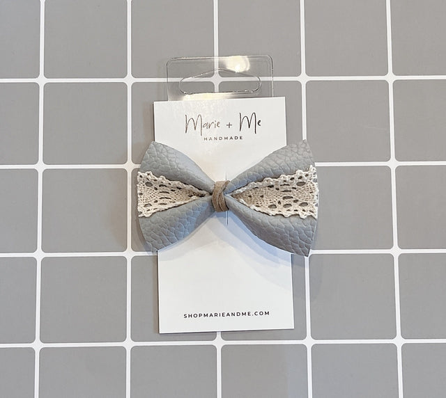 Marie + Me Stella Lace Bow - Light Grey