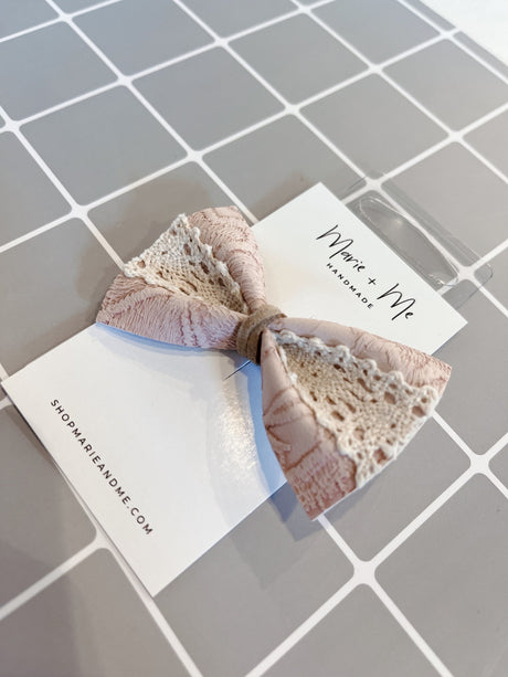 Marie + Me Stella Lace Bow - Embossed Blush