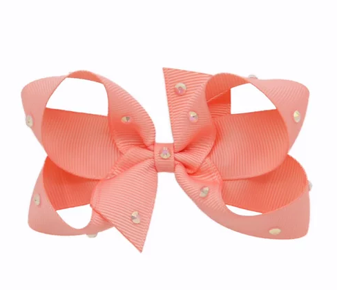 Olilia Medium Crystal Bow - Light Coral