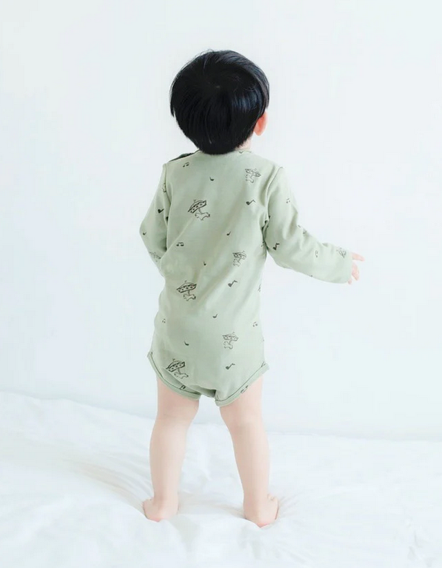 Norsu Organic Cotton Long Sleeve Onesie-Green Circus