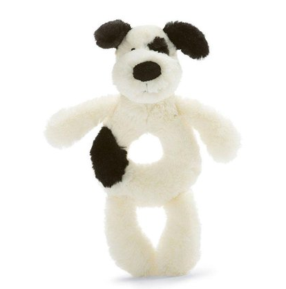 Jellycat Bashful black & cream Puppy Ring Rattle