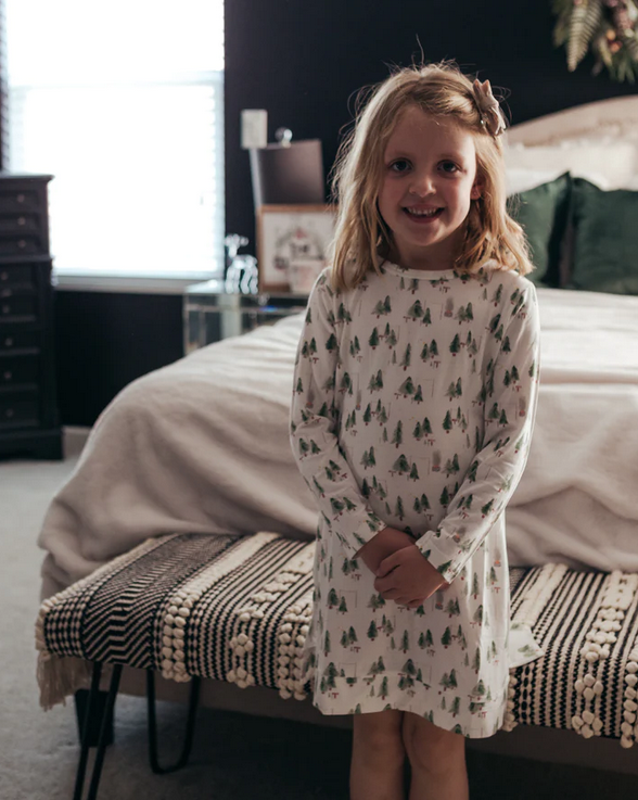 Current Tyed Girls Holiday nightgown - Holiday Tree Farm