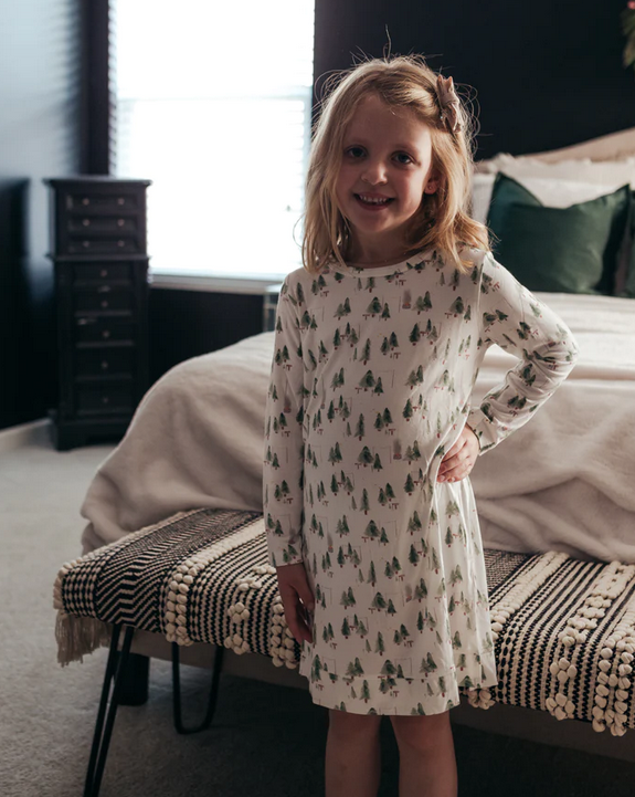 Current Tyed Girls Holiday nightgown - Holiday Tree Farm